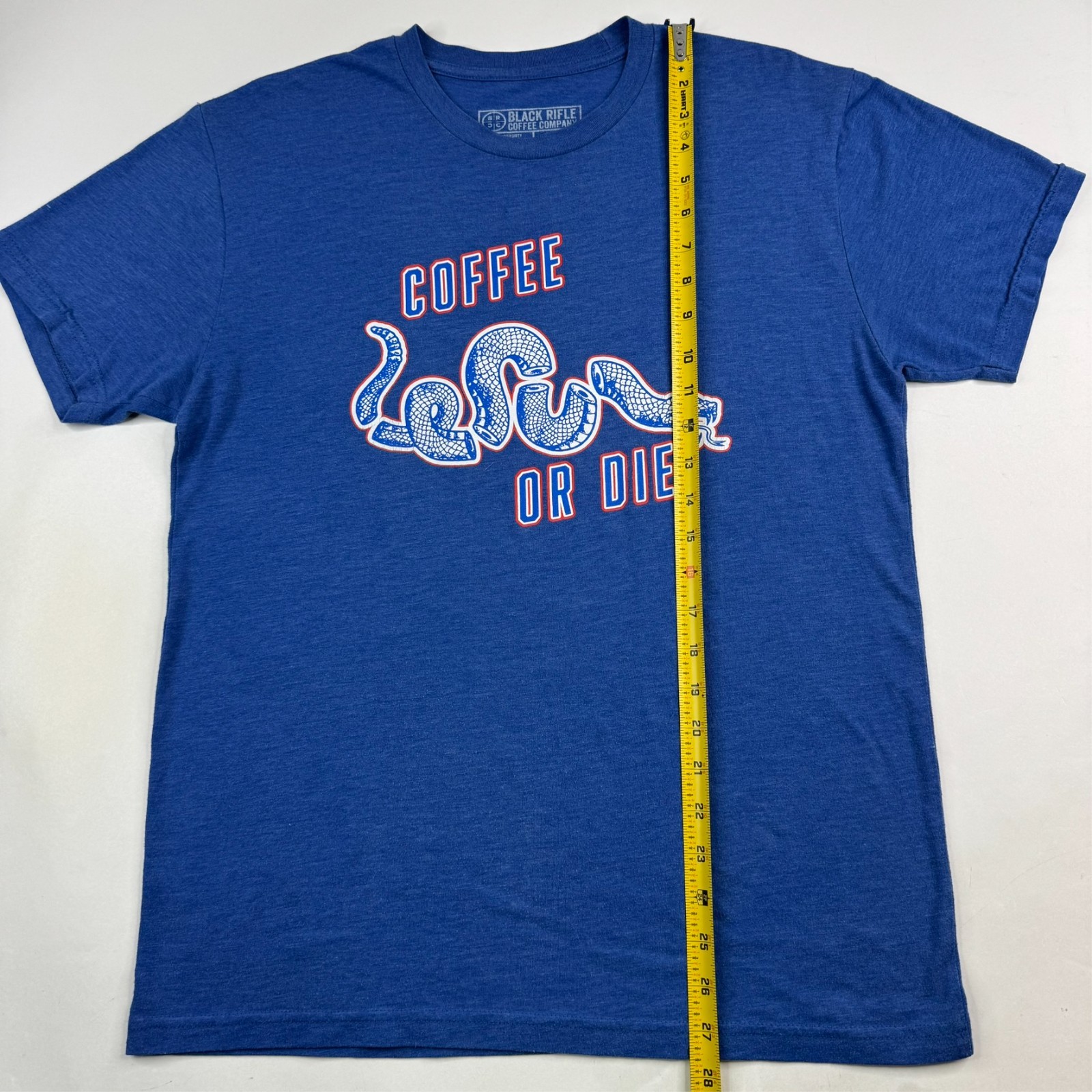 Black Rifle Coffee Company Mens Large Blue “Coffee or Die” Snake T-Shirt