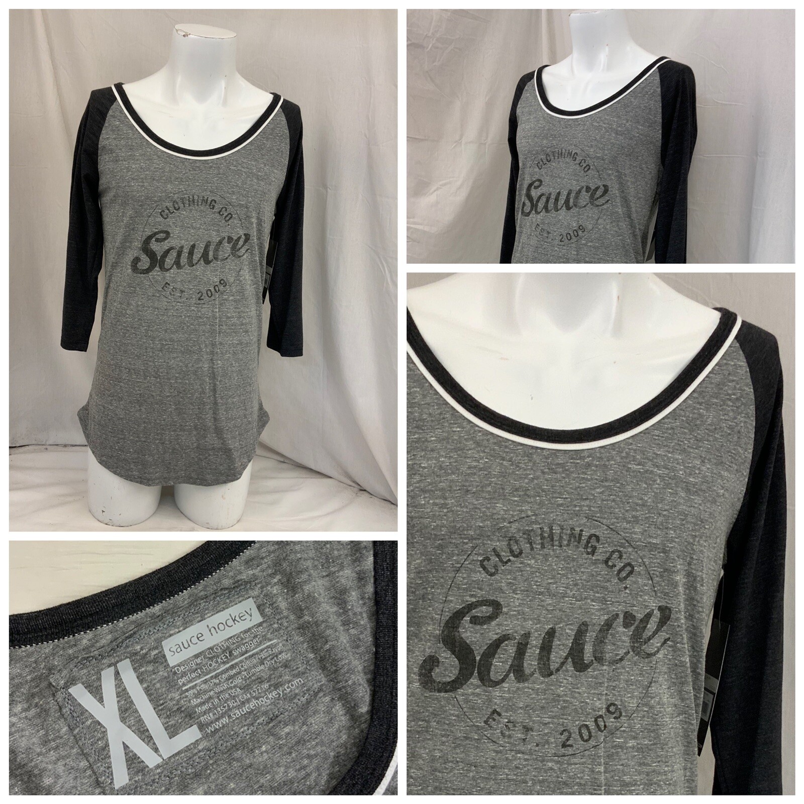 Sauce Hockey Shirt XL Gray 1/2 Sleeve Poly Cotton Rayon Made USA NWT YGI Y0-337
