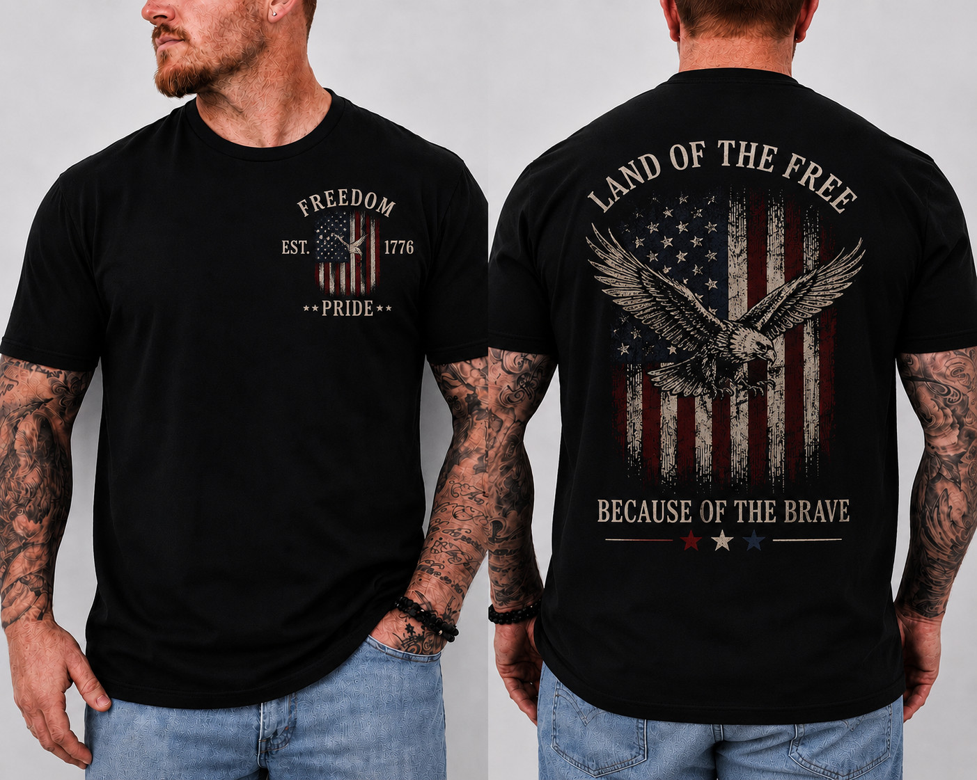 Patriotic Eagle USA Flag T-Shirt Land of the Free Brave American Tee (S-5XL)