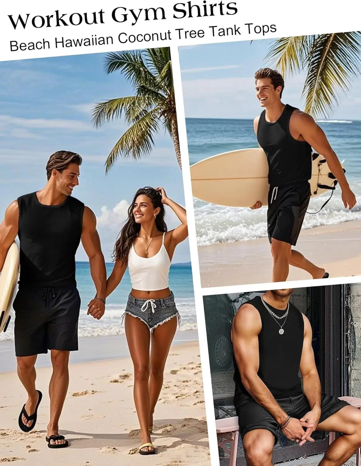 Men’s Tank Top Workout Sleeveless Hawaiian Palm Tree Beach Quick Dry Vest
