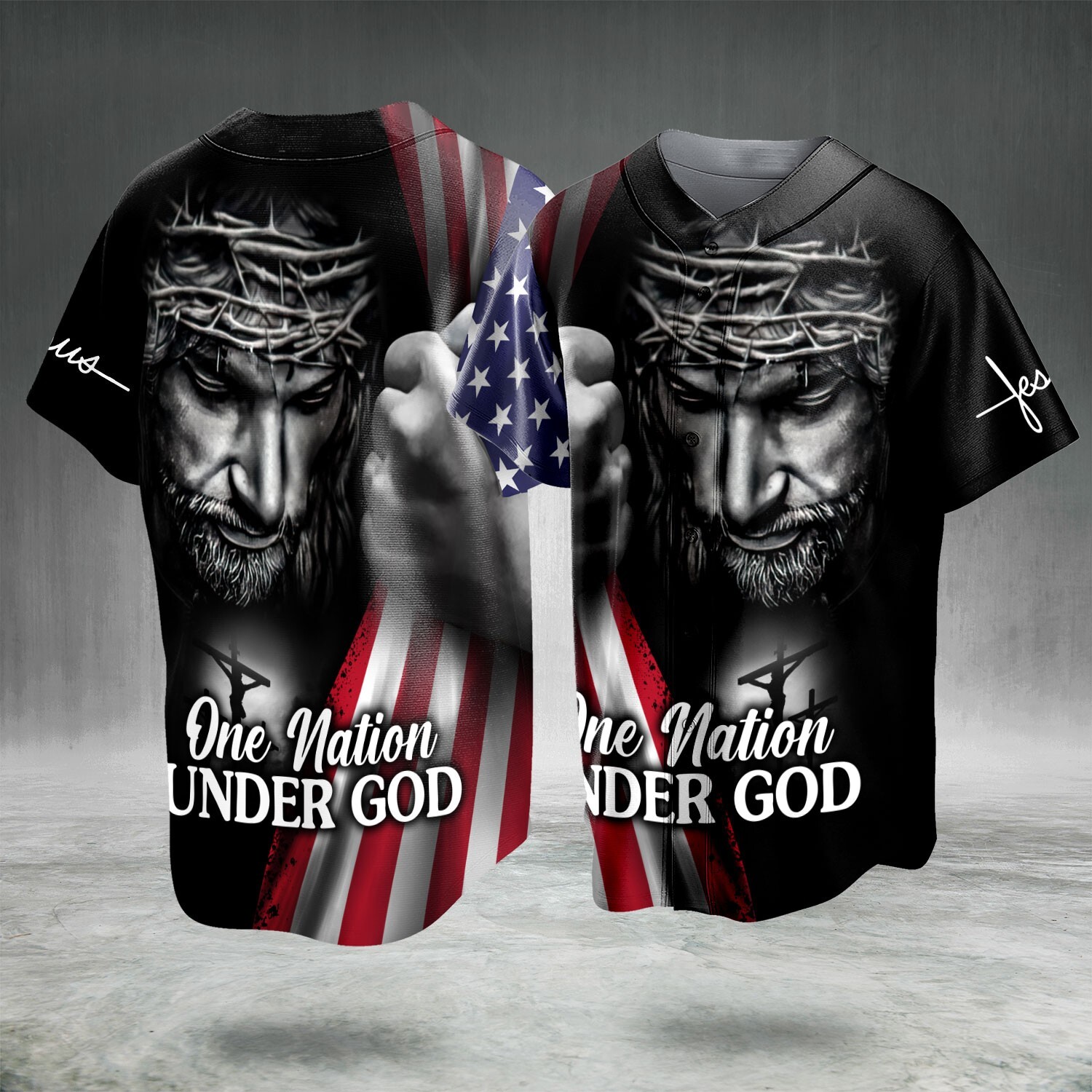 Jesus Christian Flag American, One Nation Under God Baseball Jersey S-5XL