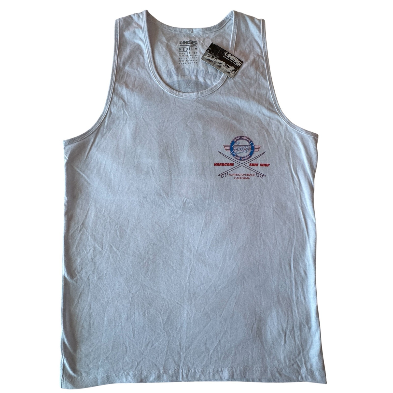 NWT Huntington Beach Surf & Sport HSS 4th of July Tank Top Medium White Graphic