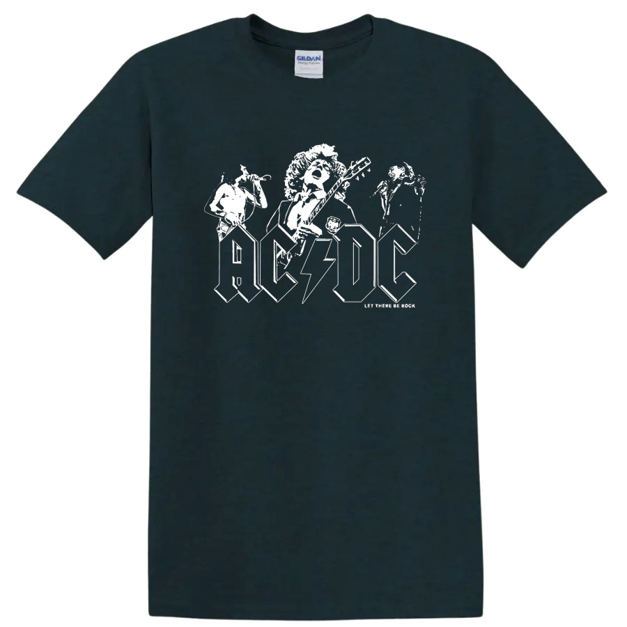 AC DC Rock Band T Shirt Lightning Skull Guitar Concert Tee Vintage Music