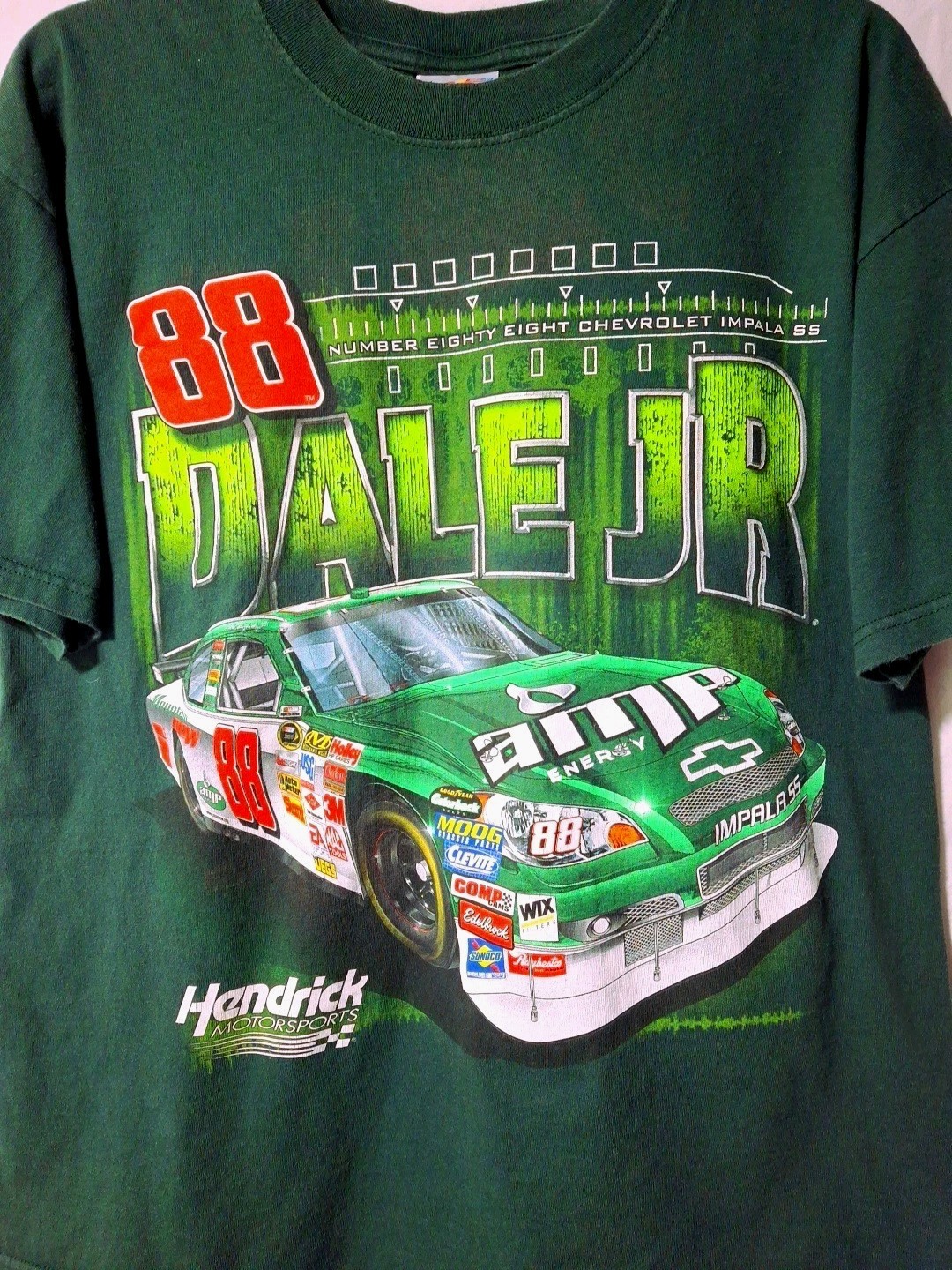 Vintage Nascar Tshirt Mens L Green DALE Earnhardt JR #88 AMP Energy Graphic
