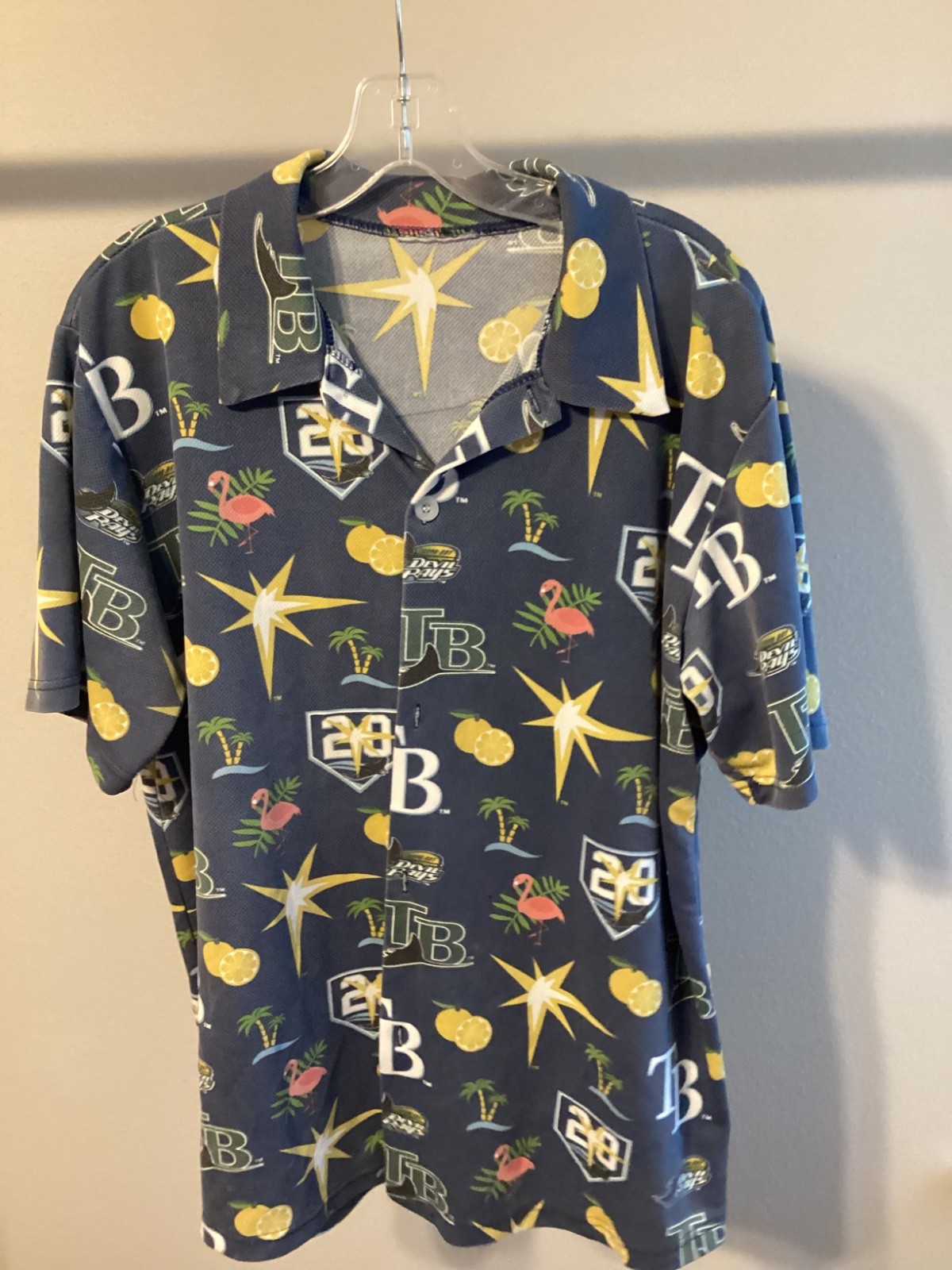 Lrg mens SGA Tampa Bay Devil Rays 20th anniversary Hawaiian shirt baseball