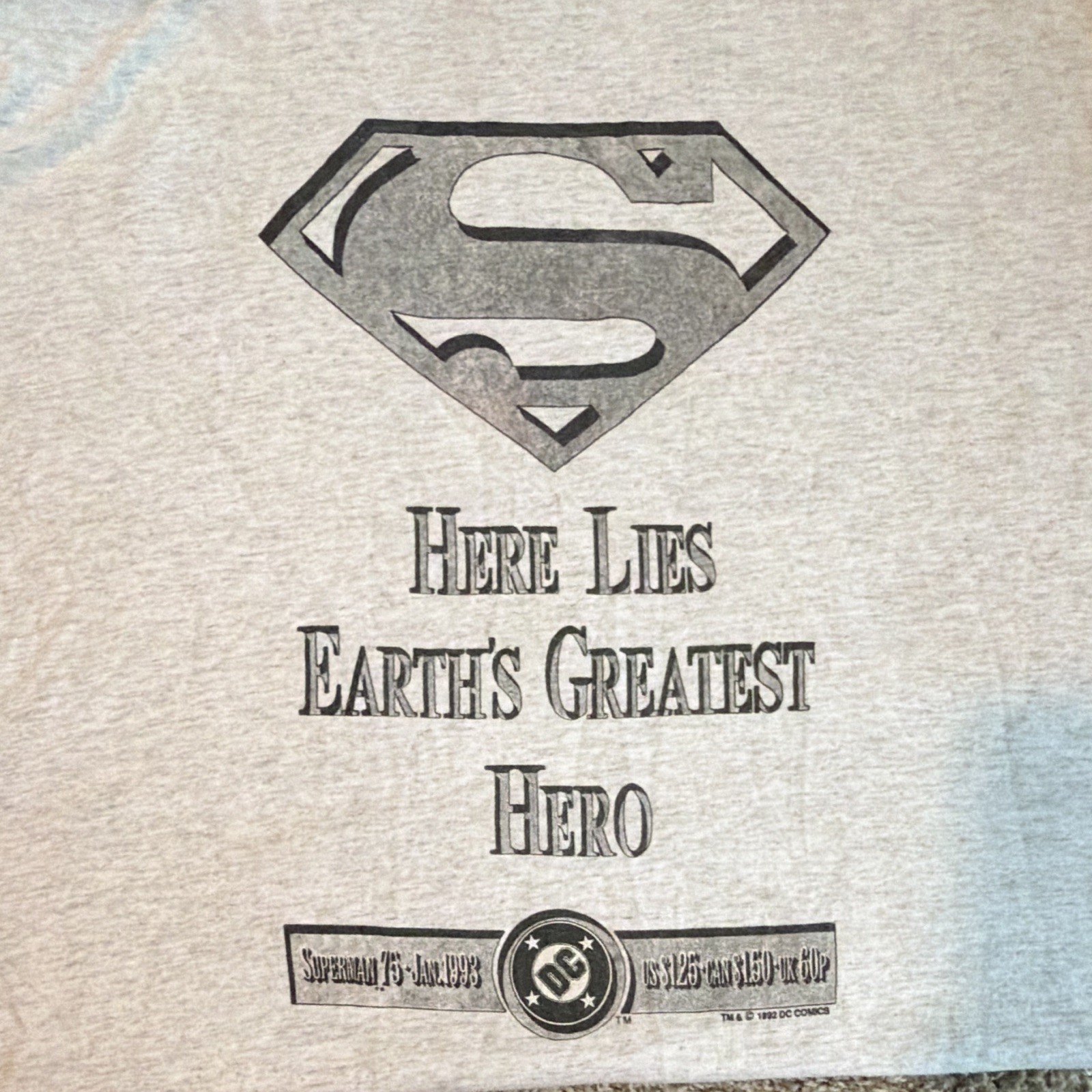 1992 Death of Superman Memorial T-Shirt Adult XL Graphic Tee Light Grey L&D