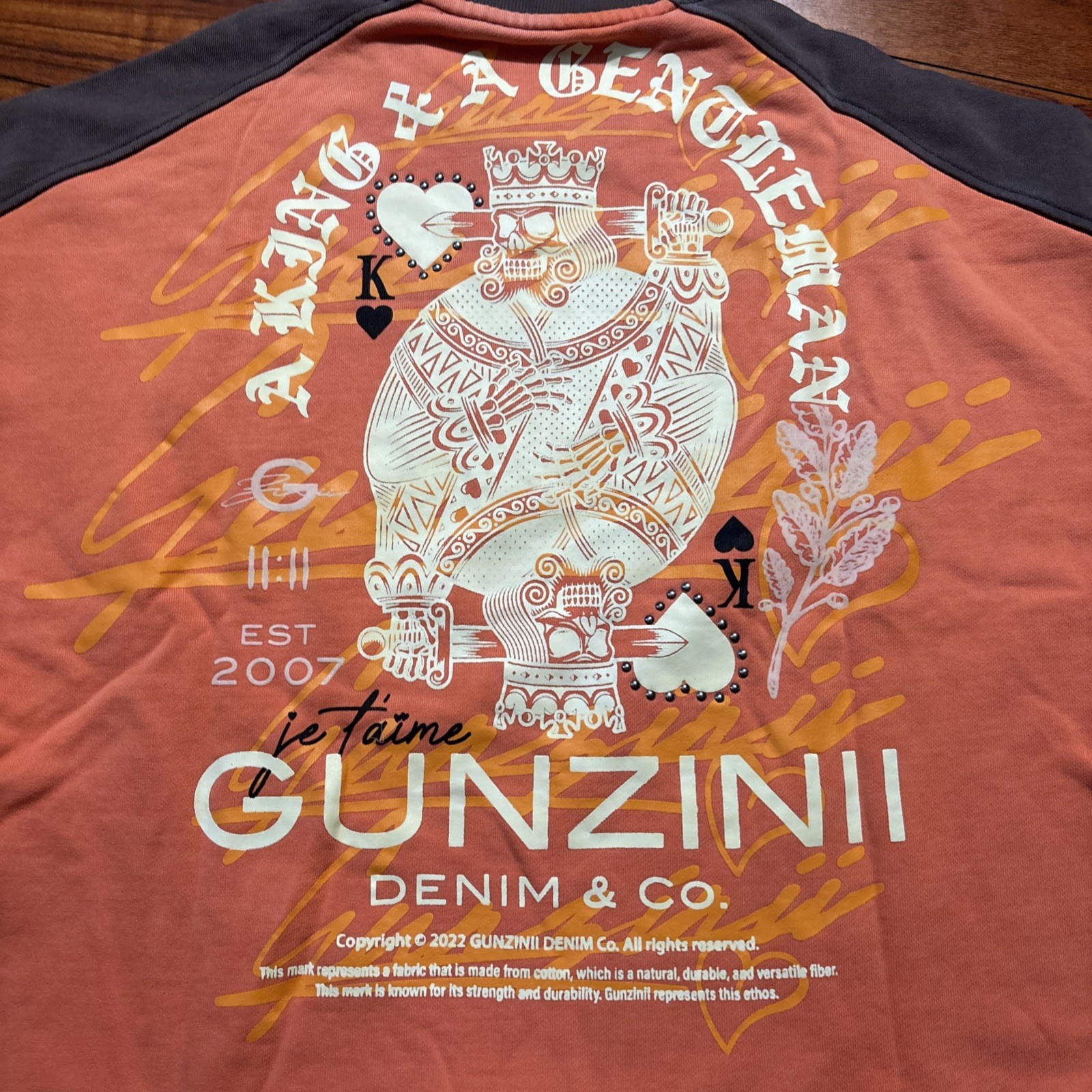 NEW Gunzinii Men L King And A Gentleman Crew Neck Shirt Orange GZ617 Skater Hip
