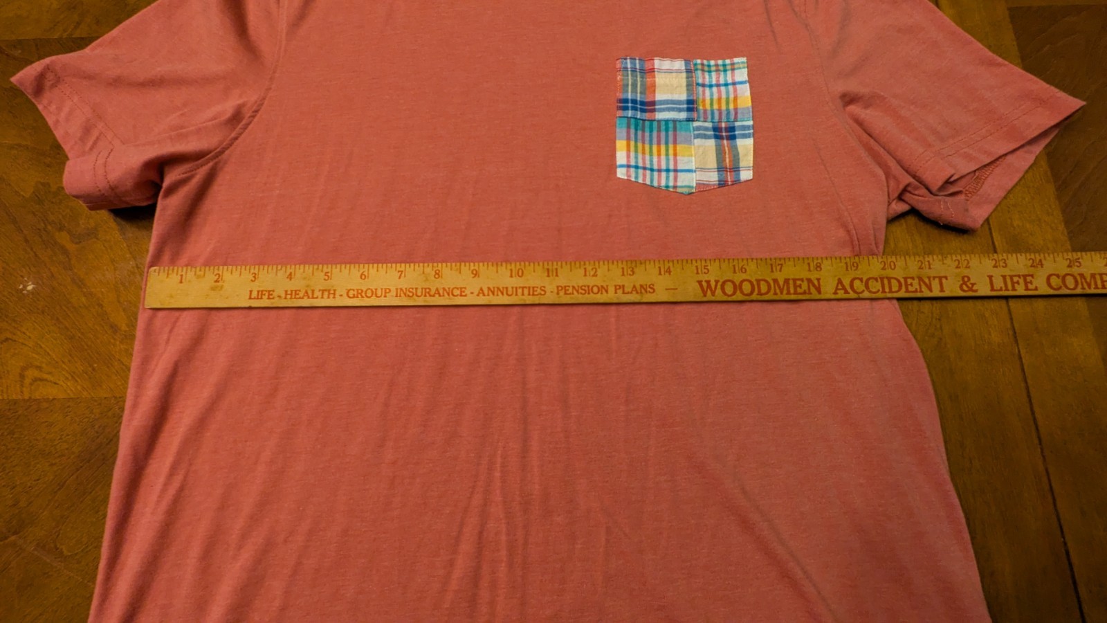 Charleston Threads T Shirt Mens Medium Pink Pocket Tee Plaid Patch Short Sleeve