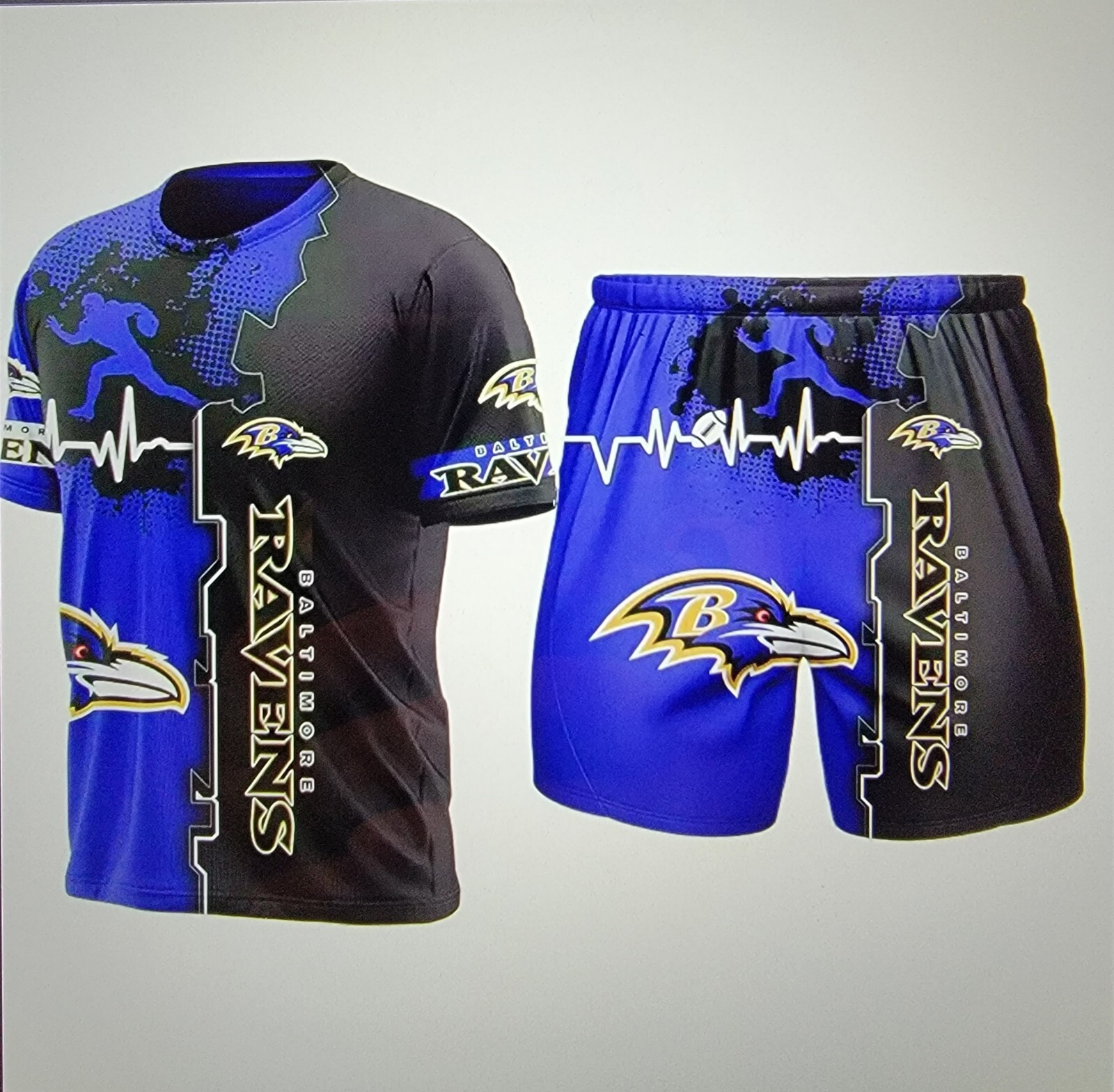 Baltimore Ravens NFL Fans Summer Outfit 2-Piece Short Sleeve Shirt & Short (M)