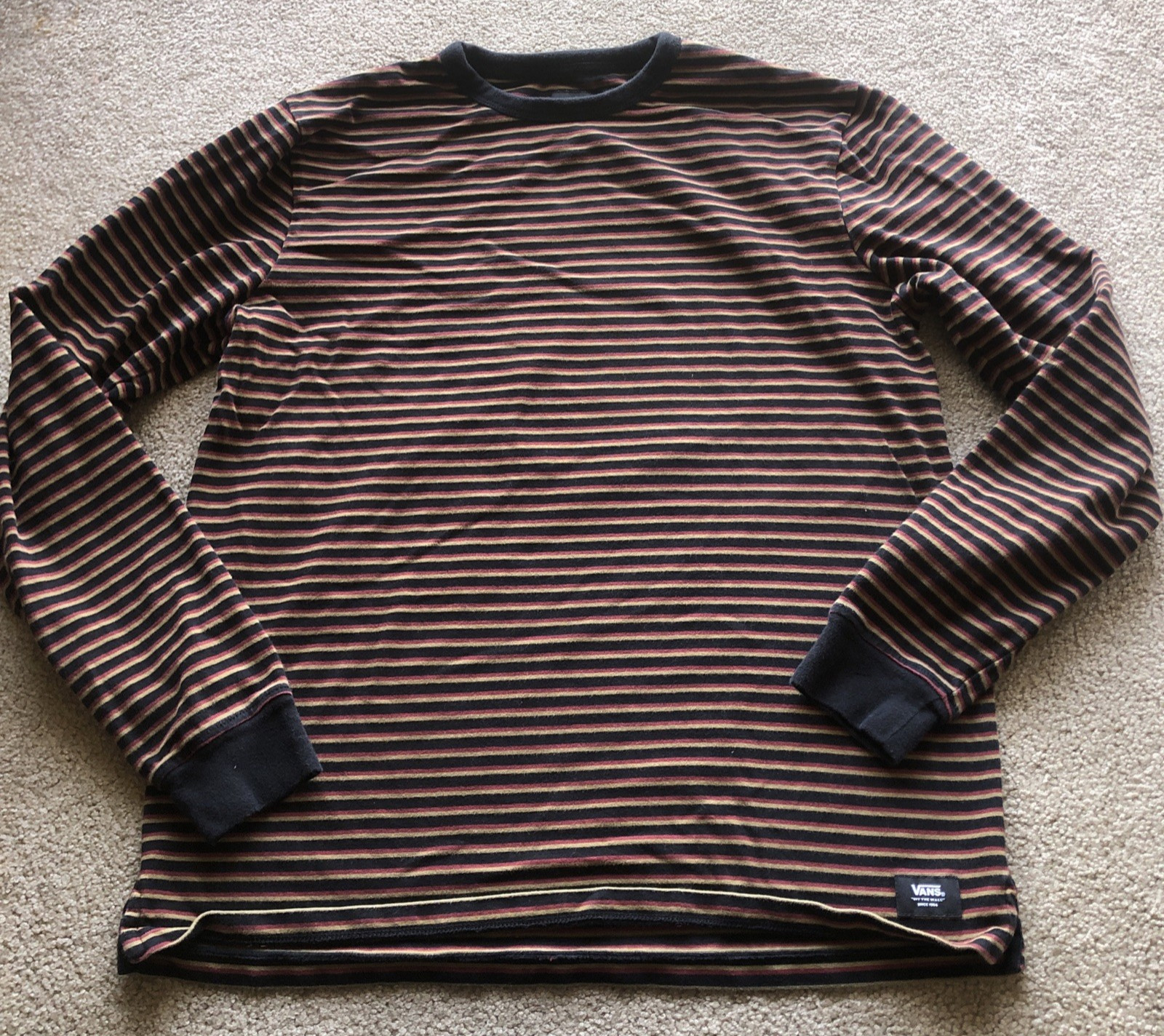 Vans Long Sleeve Crewneck Pullover Shirt Striped Black Thick Cotton Men’s M