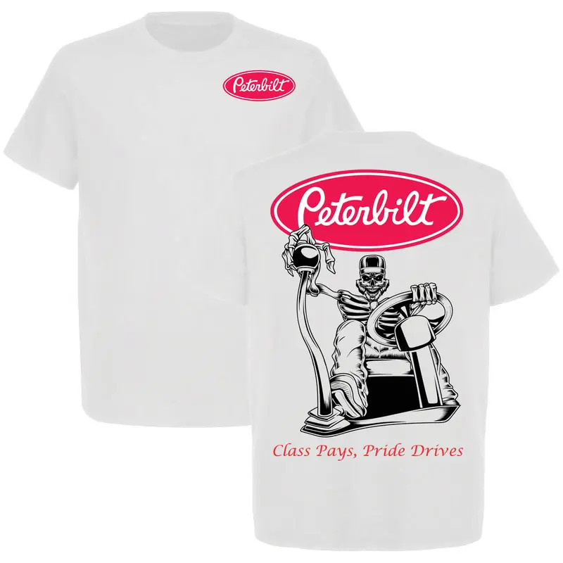 Peterbilt Trucker Skeleton Graphic T-Shirt, Class Pays Pride Drives Truck Driver