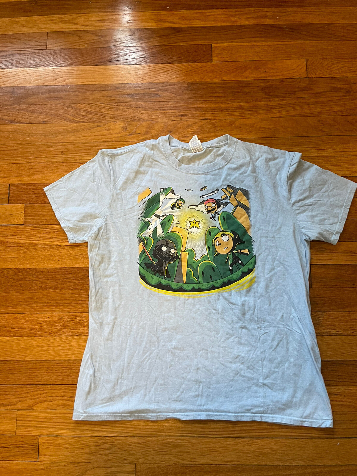 Gildan Men’s M Sky blue Gamer Tshirt Mario, Vader Zelda Size XL