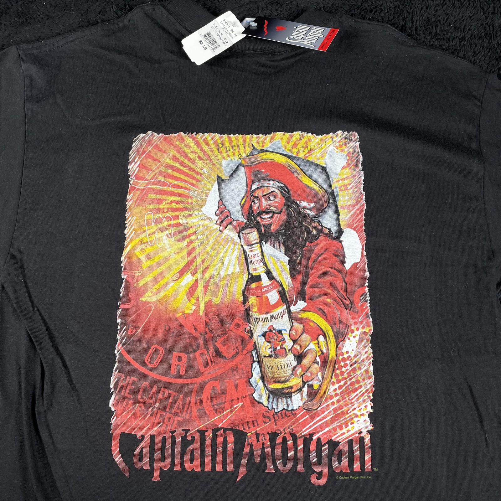 Captain Morgan Shirt Mens Large Black Pirate Graphic Crew Gear Rum Promo Tee