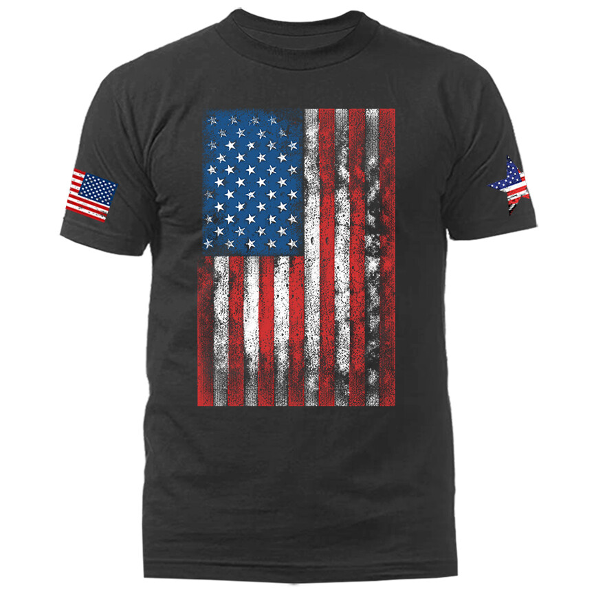 Large Vertical US Flag USA American Pride Patriot Patriotic Graphic T-shirt