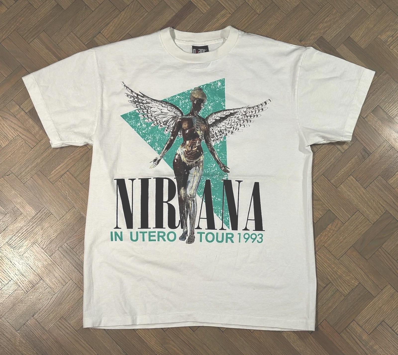 NIRVANA vintage 1993 IN UTERO TOUR t shirt RARE TURQUOISE