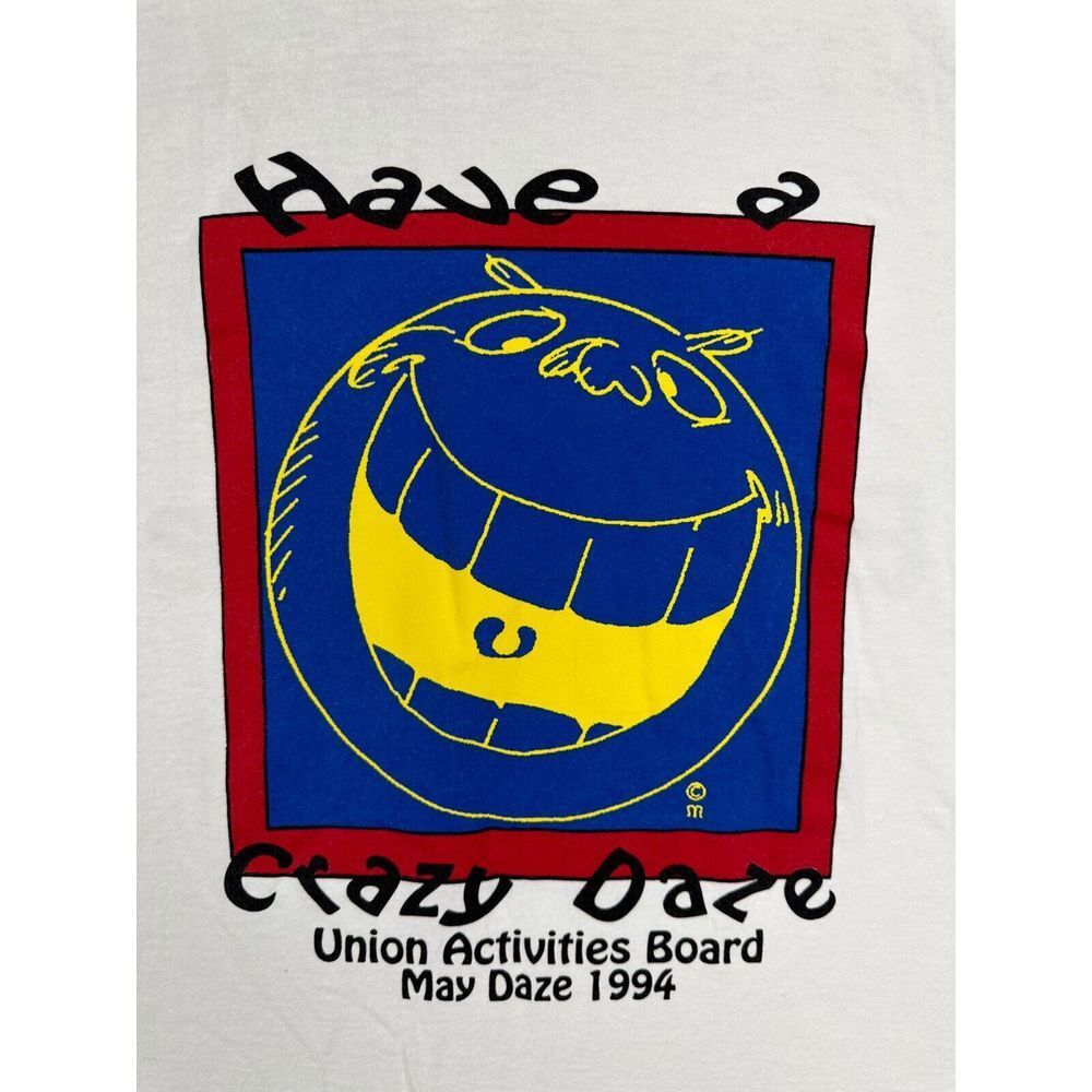 VINTAGE MV Sport T-Shirt Adult XL White Blue Single Stitch Tee Made In USA Mens