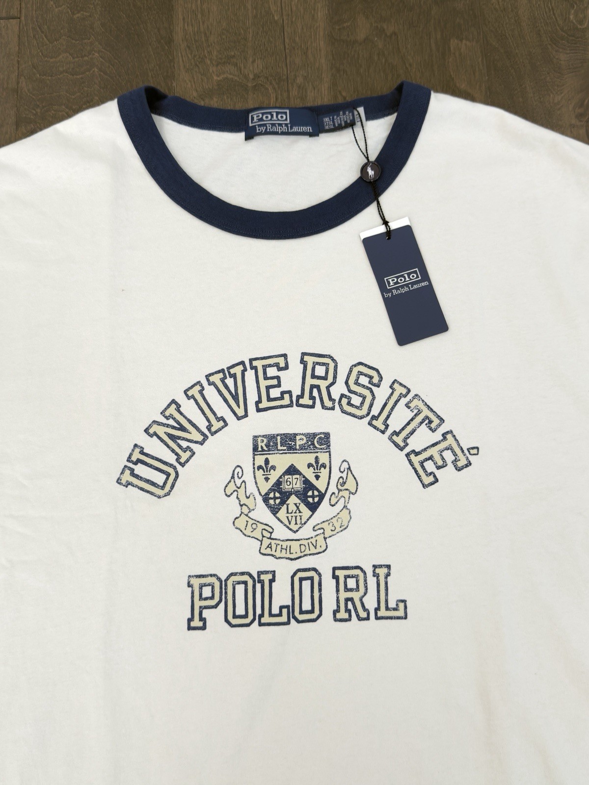 NWT Polo Ralph Lauren Mens University Of Polo White T-shirt Crest Logo Size 3XLT