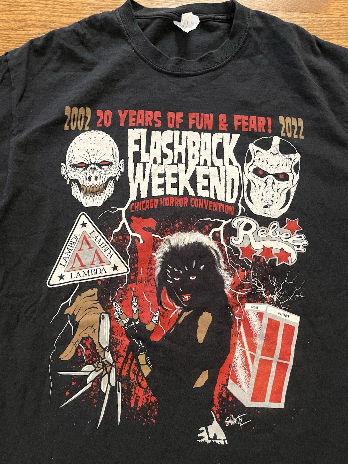 2022 Flashback Weekend Chicago Horror Convention T-Shirt 20 Years Size Large
