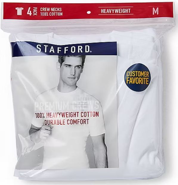Stafford 4-Pack Men’s 100% Cotton Heavy Weight Crew-Neck T-Shirts White