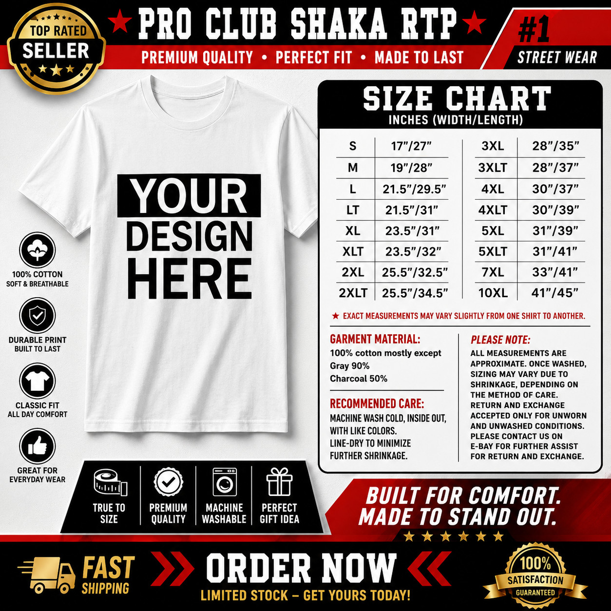 Custom Personalized Tee Shirt Your Printed Logo Photo Text Big & Tall or Small