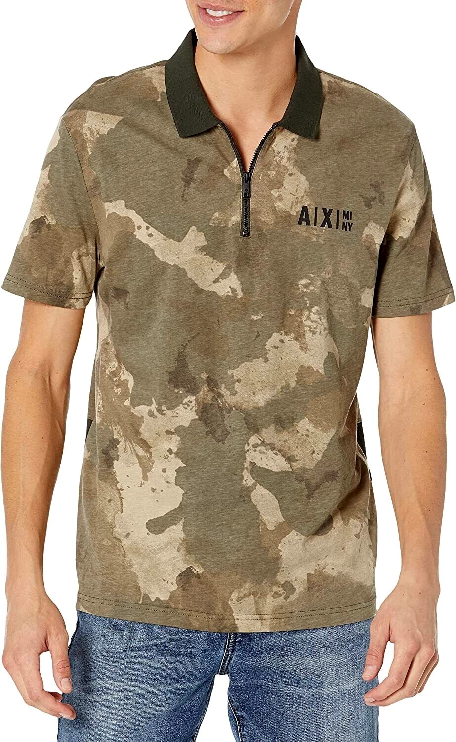 Armani Exchange Cotton Quarter-Zip A|X Logo Short-Sleeve Men Polo Tee Shirt New