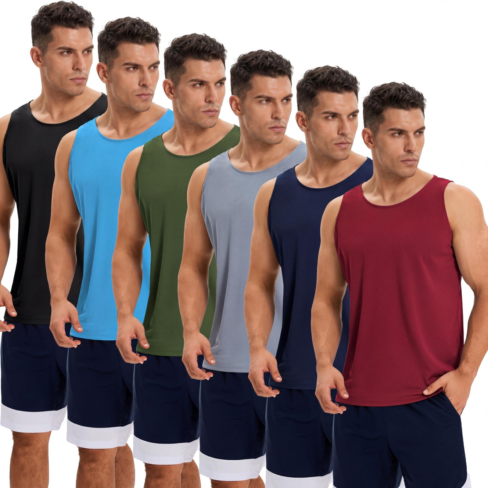 6 Pack Men’s Quick Dry Workout Tank Tops Breathable Gym Sleeveless Muscle Shi…