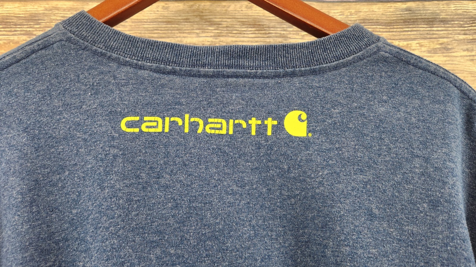 Carhartt Shirt Blue Heather Neon Spell Out Work Wear K195 Cotton Casual Adult XL