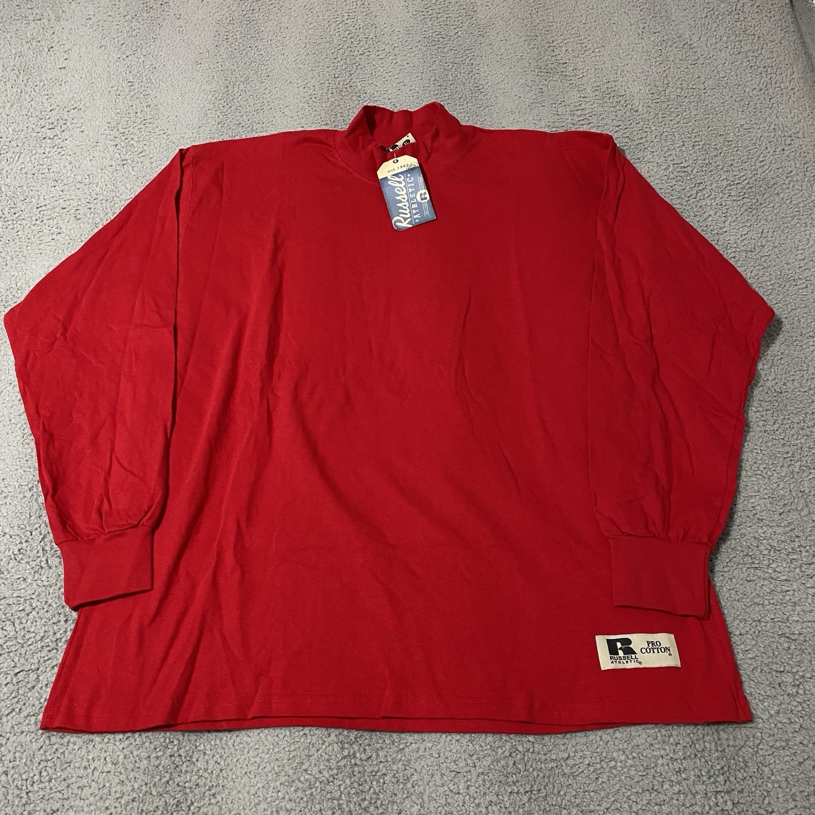 Vintage Russell Athletic Mock Neck Shirt Mens 2XL XXL Red Pro Cotton Blank NEW