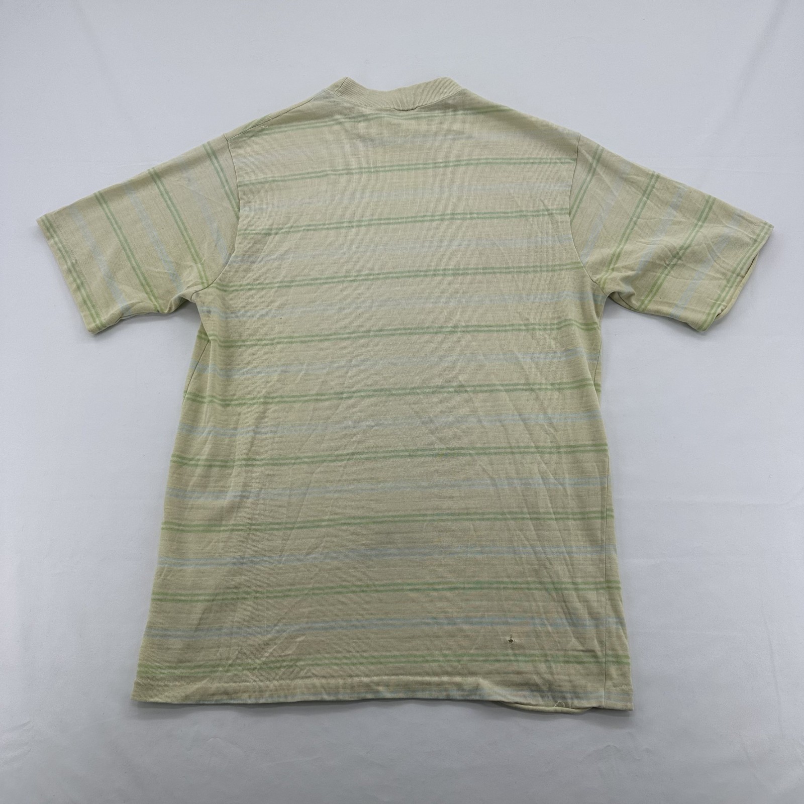 VTG 70s Sears Distressed Striped Green Thin Tight T Shirt Size Large