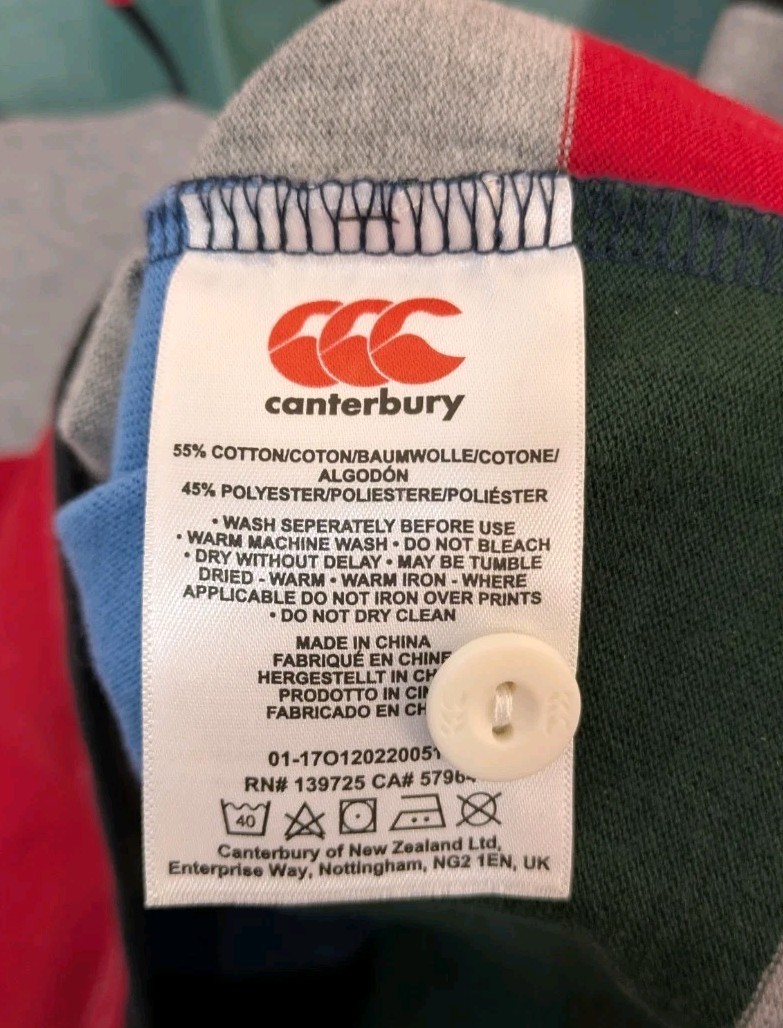 Canterbury Shirt Mens Large Striped Multicoloured Polo Rugy Shirt Short Sleeve
