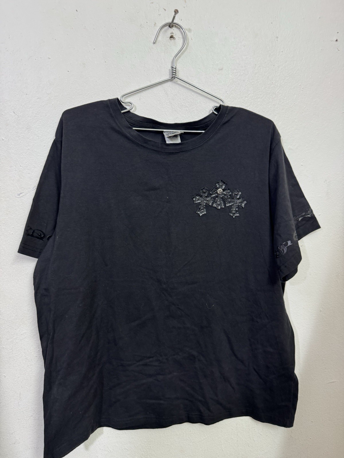 Chrome Hearts Multi Cross Patch Leather T-Shirt XXL Faded Black USA Rare