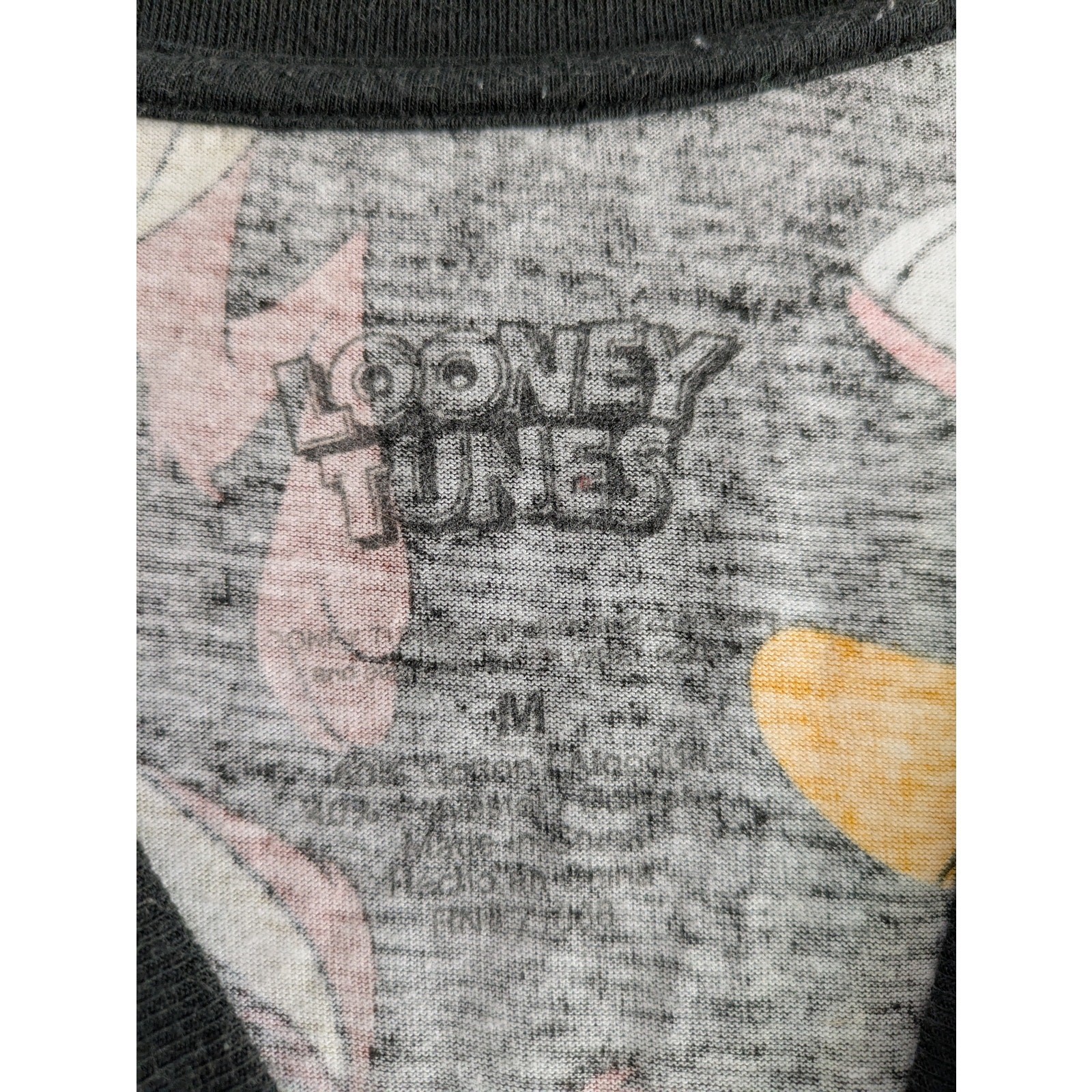 Looney Tunes All-over Character Print T-Shirt Men Medium Black Crew Neck Shirt