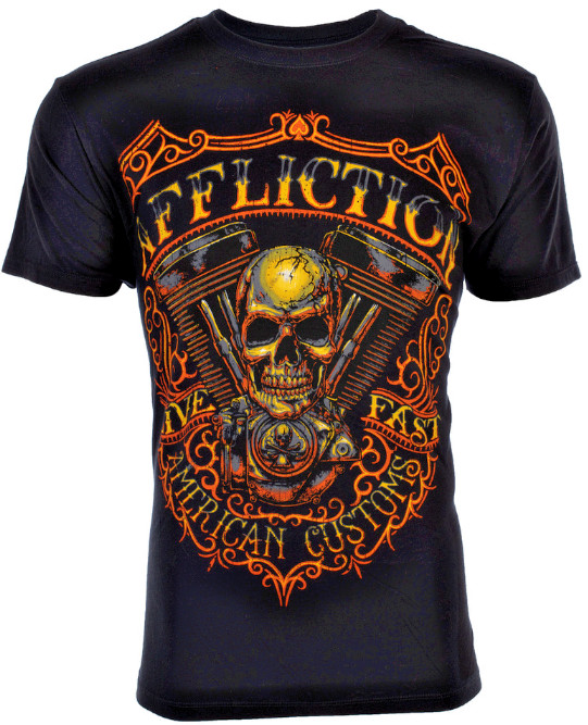 $58 AFFLICTION American Customs THUNDER Skulls Short Sleeve Slim Fit T-shirt NWT