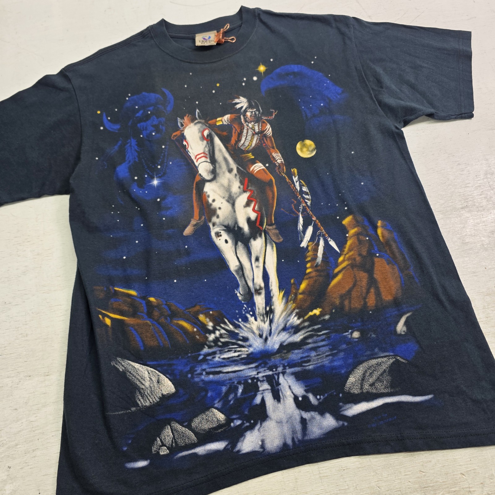 Liquid Blue Native American Horse AOP T-Shirt Mens L Brian Fox 1998 Vintage EUC