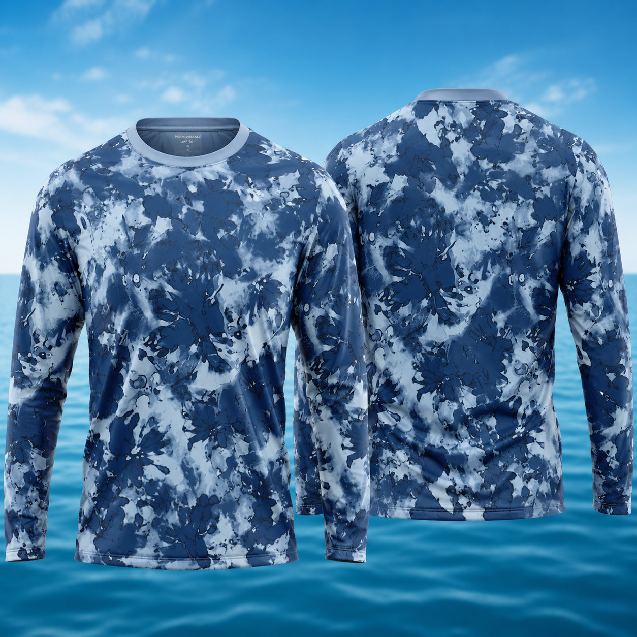 Ocean Blue Fishing Long Sleeve Shirt Quick Dry UV Protection Tee