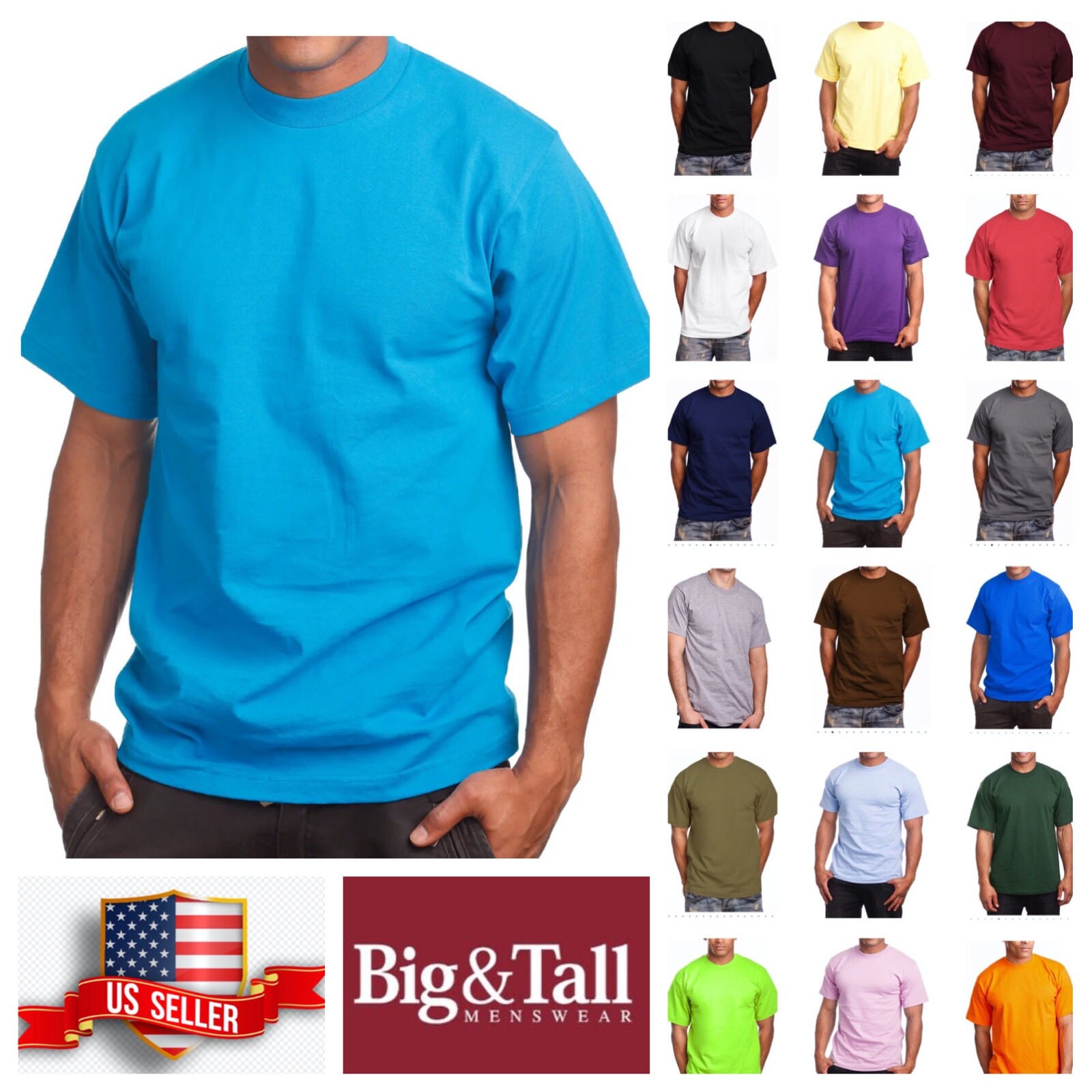 Mens T- Shirt HEAVY WEIGHT Plain Crew Neck Cotton S-7X & LT-5XLT Big and Tall