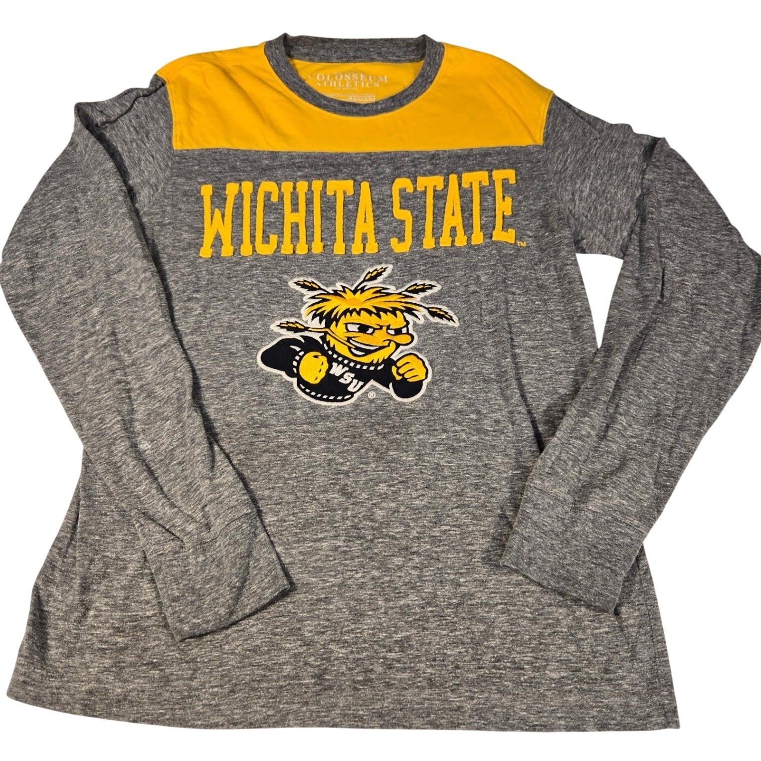 Colosseum Wichita State Shockers Long Sleeve Shirt Gray Yellow WuShock Mens M