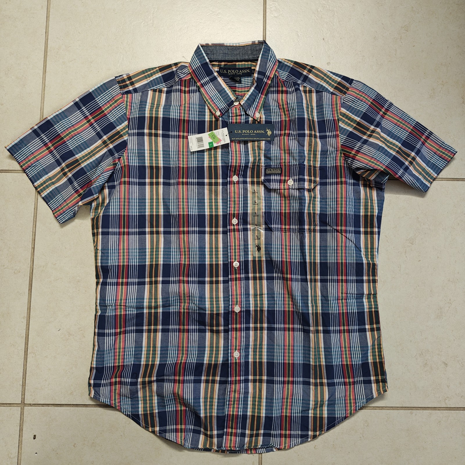 US Polo Assn Size L Short Sleeve Mens T-Shirt – Multicolor Plaid – NWT #2500