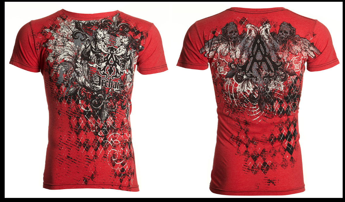 ARCHAIC by AFFLICTION Red QUILTED Short Sleeve Slim Fit Y2K T-shirt NWT