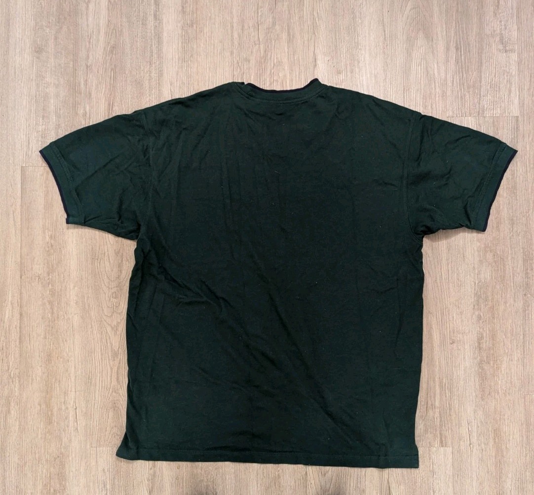 Eddie Bauer EBTEK Vintage Y2K Men’s L Green/White Colorblock V-Neck Logo T-Shirt
