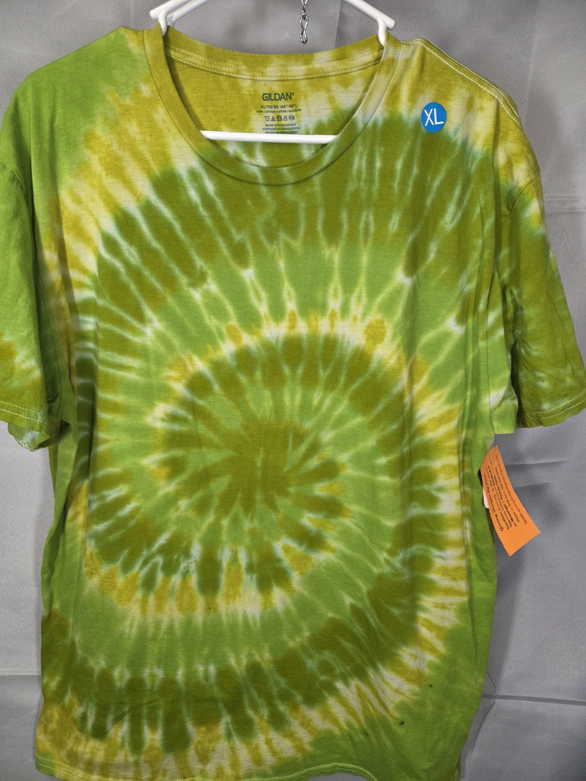 HANDCRAFTED Gildan G500 XL Lightweight Cotton Green Yellow Tie-Dye Unisex Tee