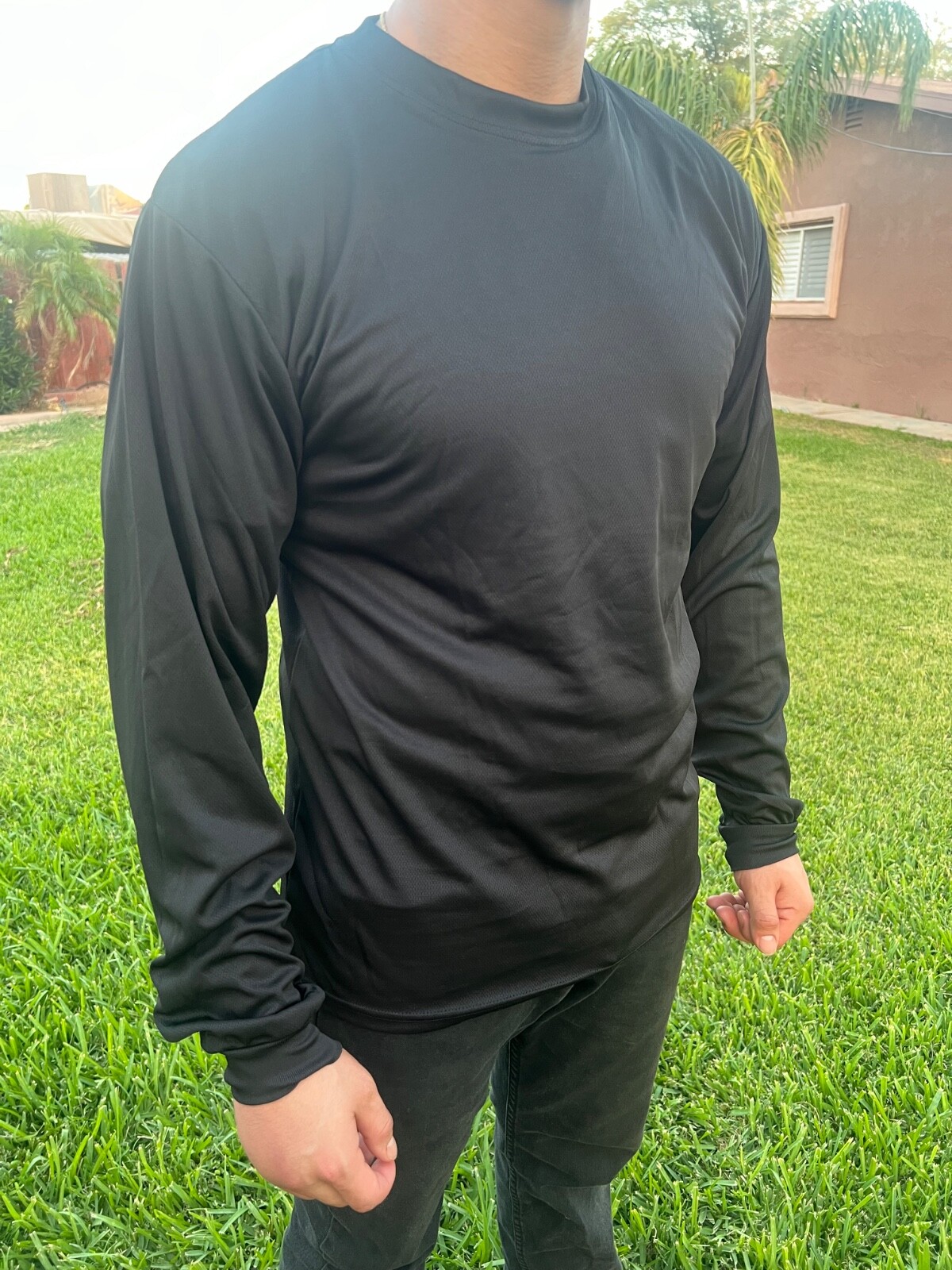 Long Sleeve Crew Neck T-shirt 100% Polyester For UV Protection Quality Colors