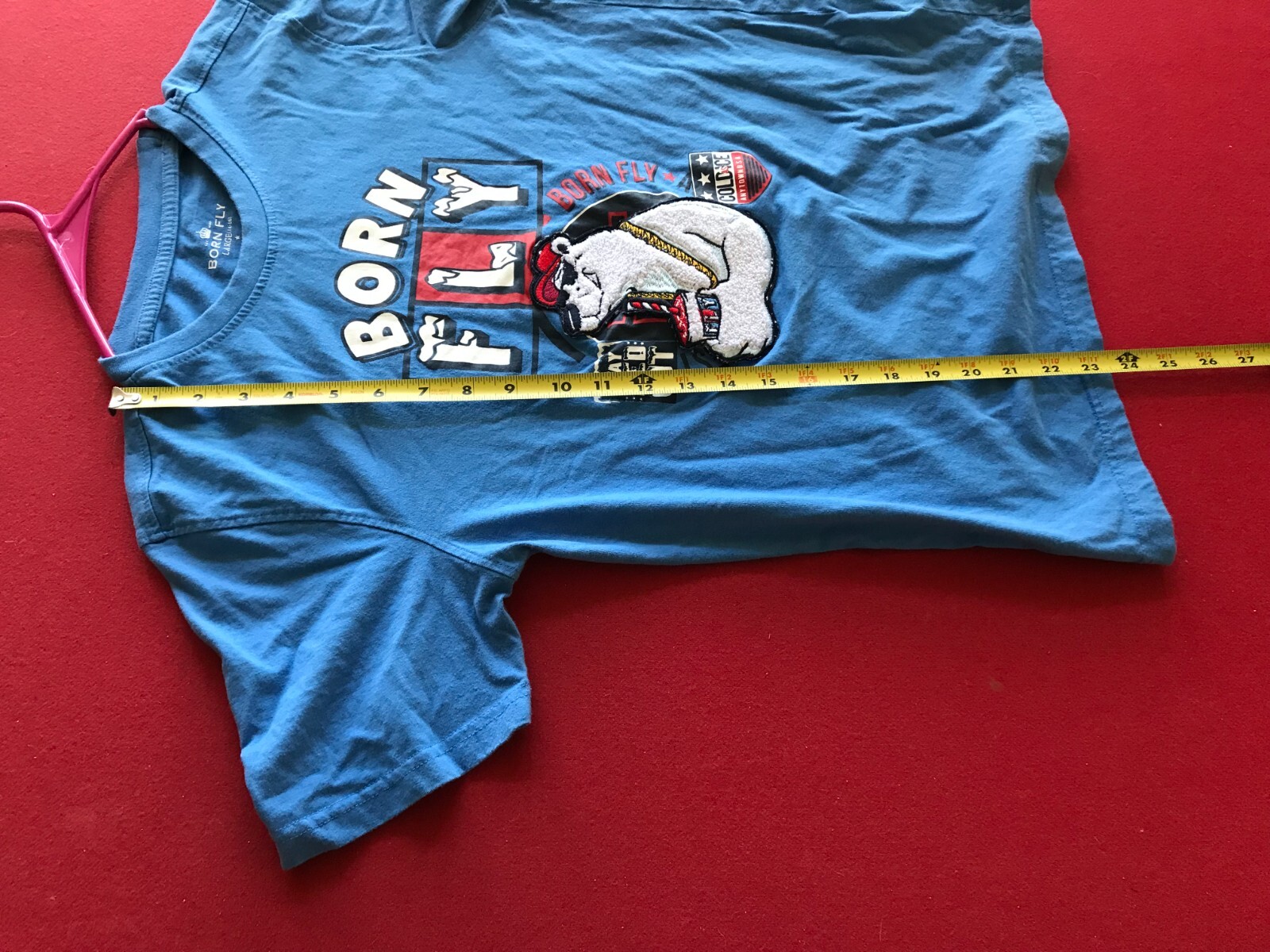 BORN FLY T SHIRT LARGE 14-16 WITH RAISED EMBOSSED BEAR RARE