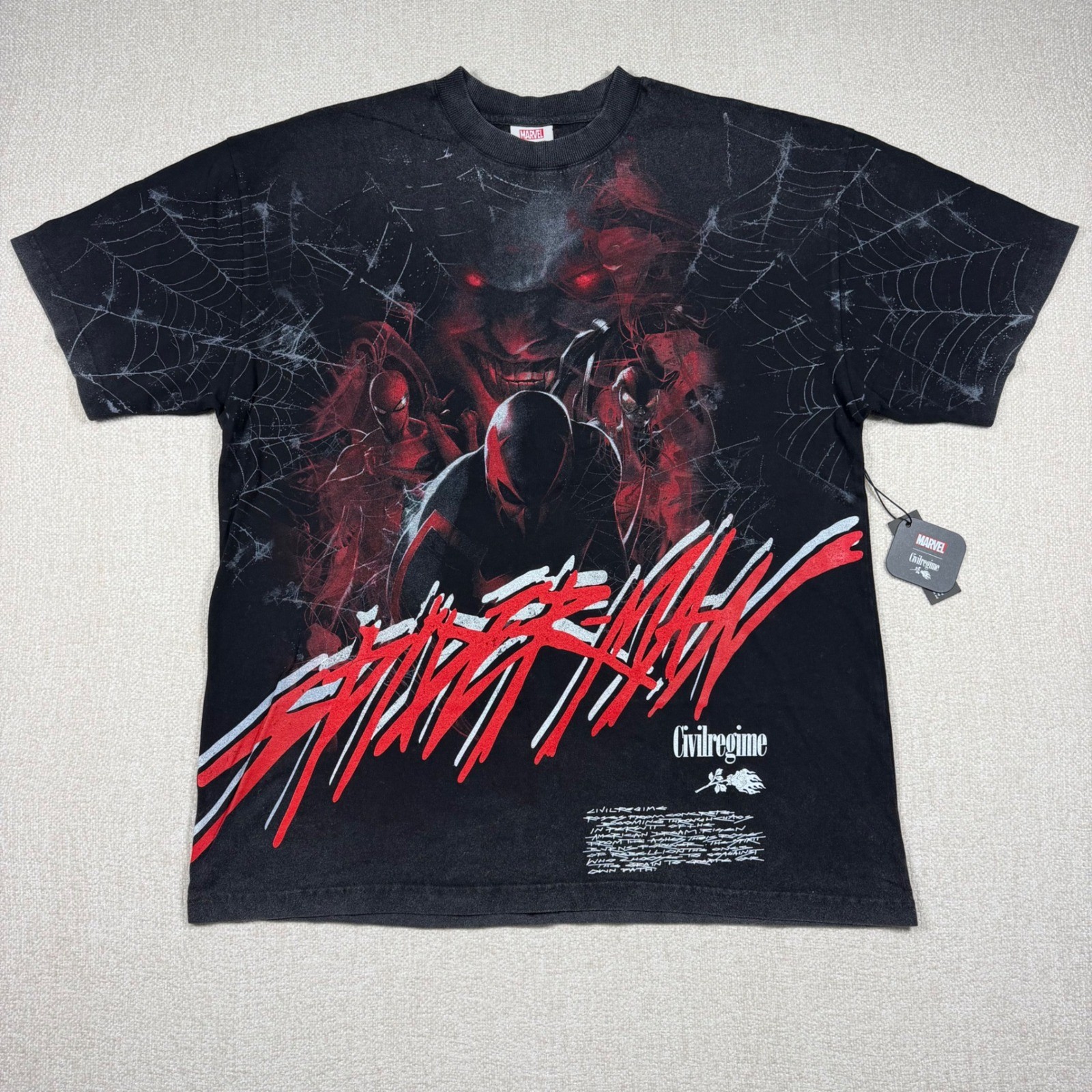 Civil Regime x Marvel Spiderman’s Wrath Oversized Tee Vintage Black Large L New