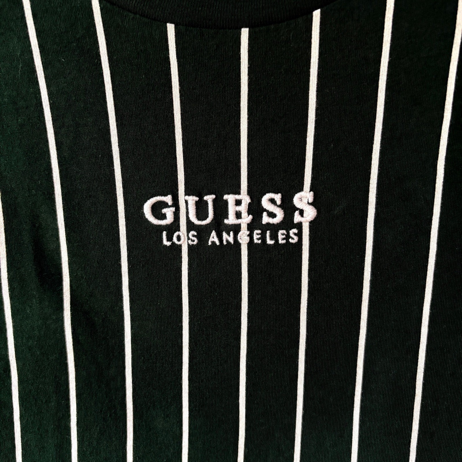 GUESS Y2K Green Pinstripe Tee Preppy Streetwear Old Money Shirt Size Small