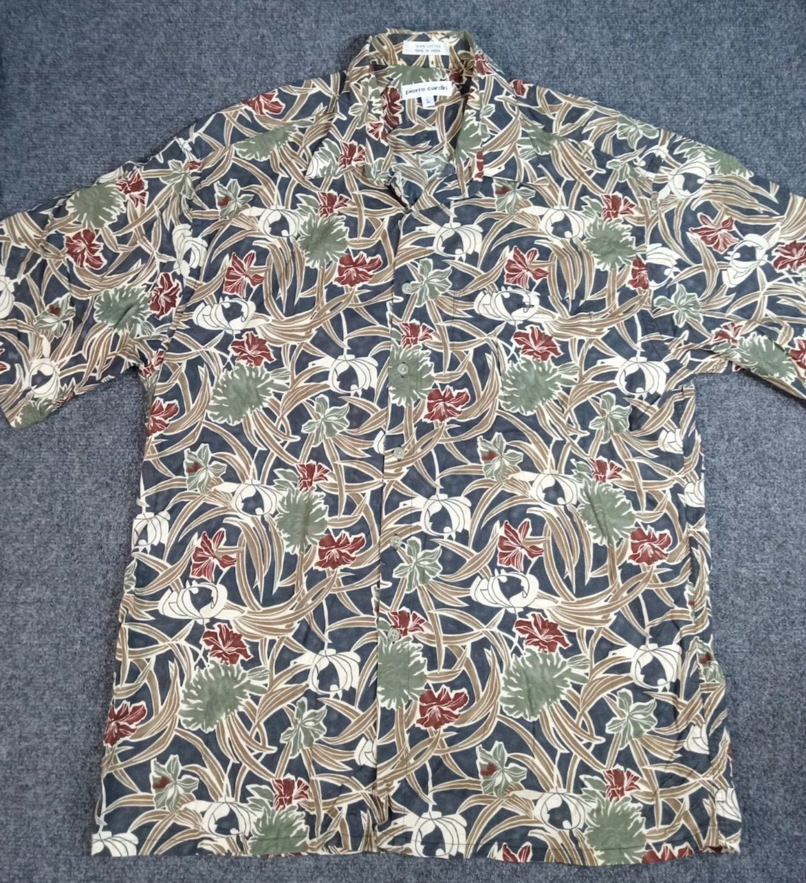 Hawaiian Pierre Cardin Men’s Button up LARGE L Short Sleeve KOREA 932
