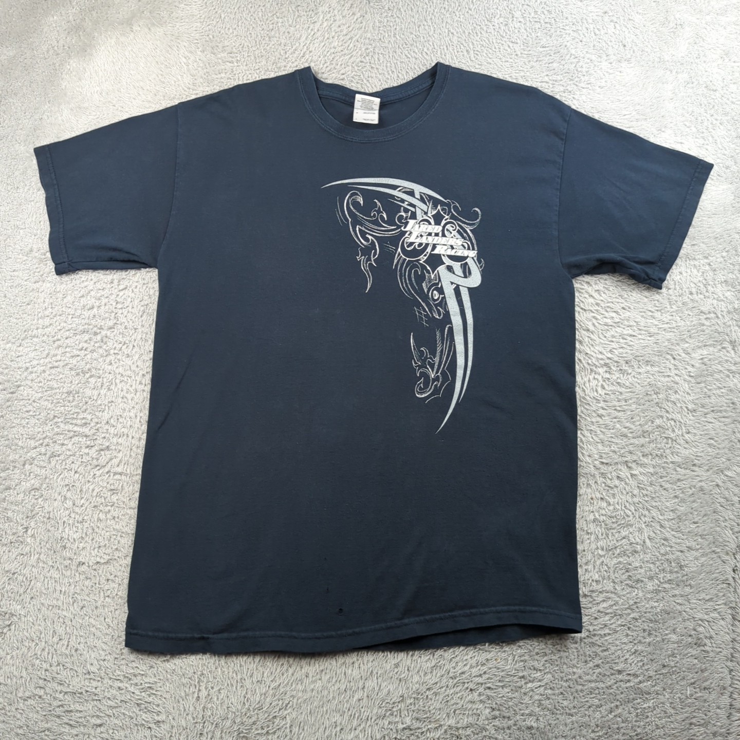 VTG Y2K T Shirt Mens L Black Tribal Fleur Graphic Jared Landers Racing Tribal