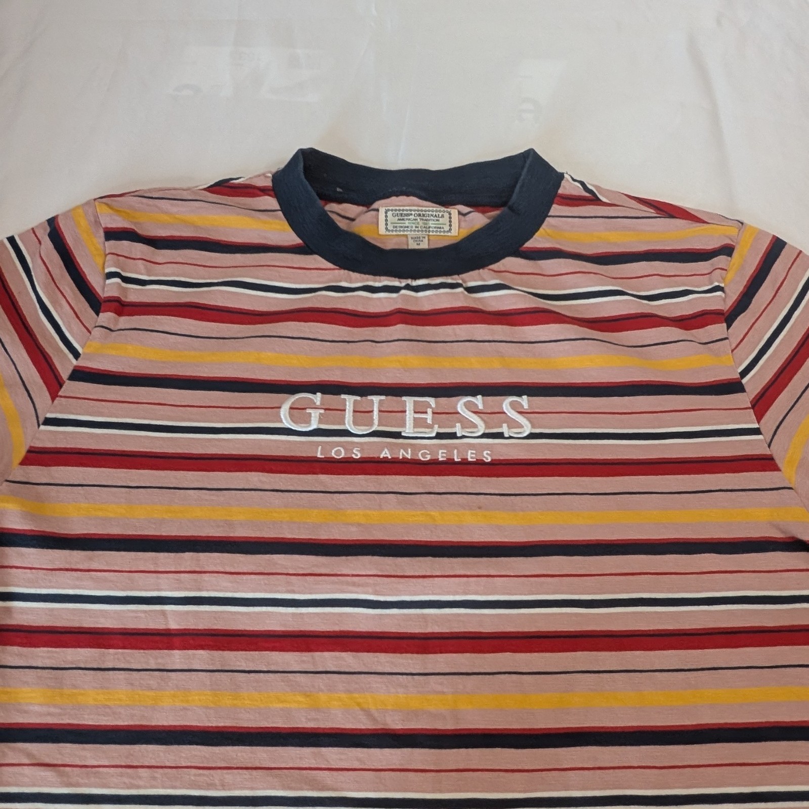 Guess Originals T Shirt Men’s M Striped Logo Crew Neck Multicolour