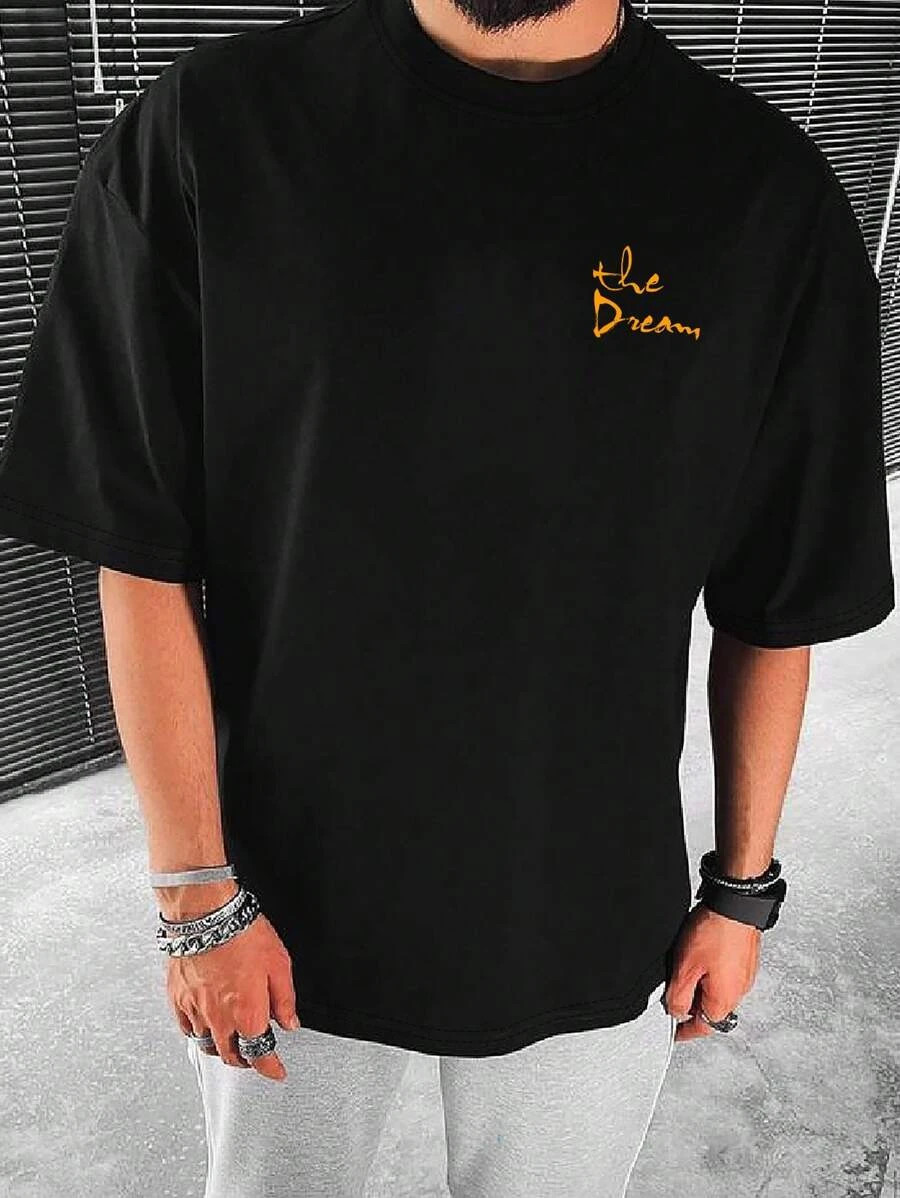 Guys Graphic Drop Shoulder T-Shirt – Slogan & Figure Print Streetwear Tee