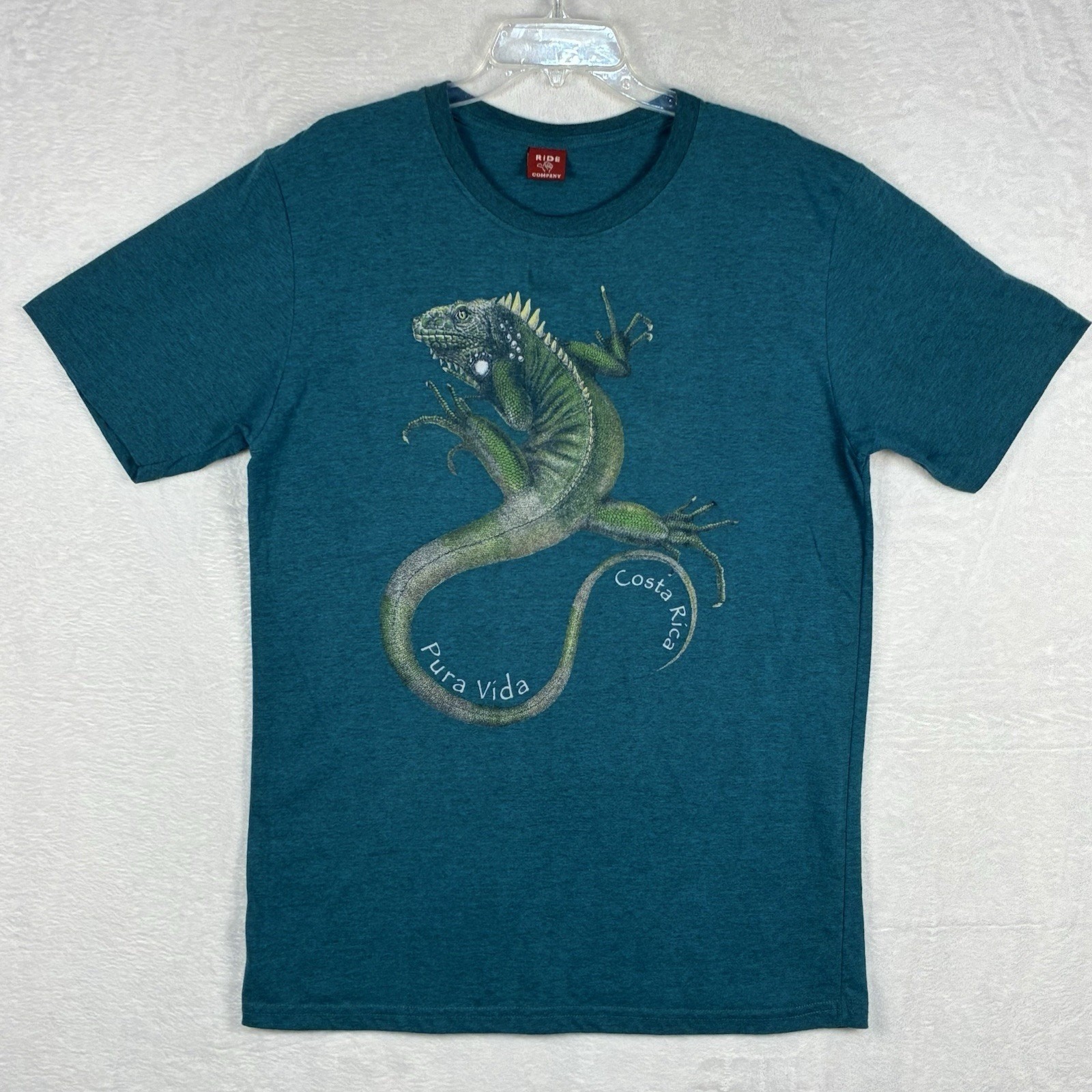 VTG Costa Rica TShirt Men XL Teal Iguana Pura Vida Animal Nature Reptiles Beach